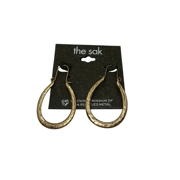 The Sak Gold Tone Teardrop Textured Hoop Loop BOHO Earrings NWT - Picture 1 of 2